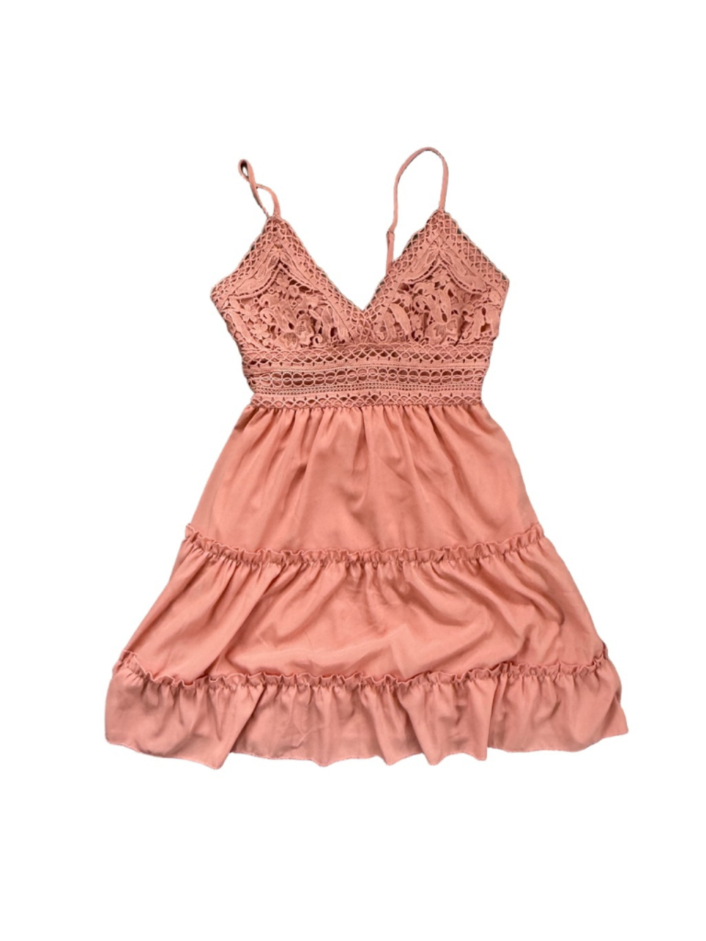 Boho Crochet Lace Tie Back Mini Dress - Dusty Rose/Coral Small